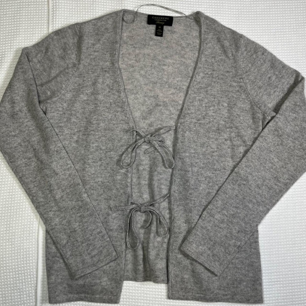 Charter club Gray cashmere cardigan with tie front detail in  XS